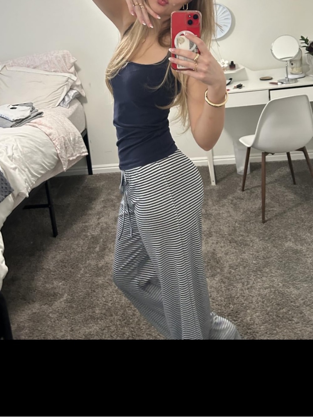 Striped Wide-Leg Lounge Pajama Pants - Navy & White